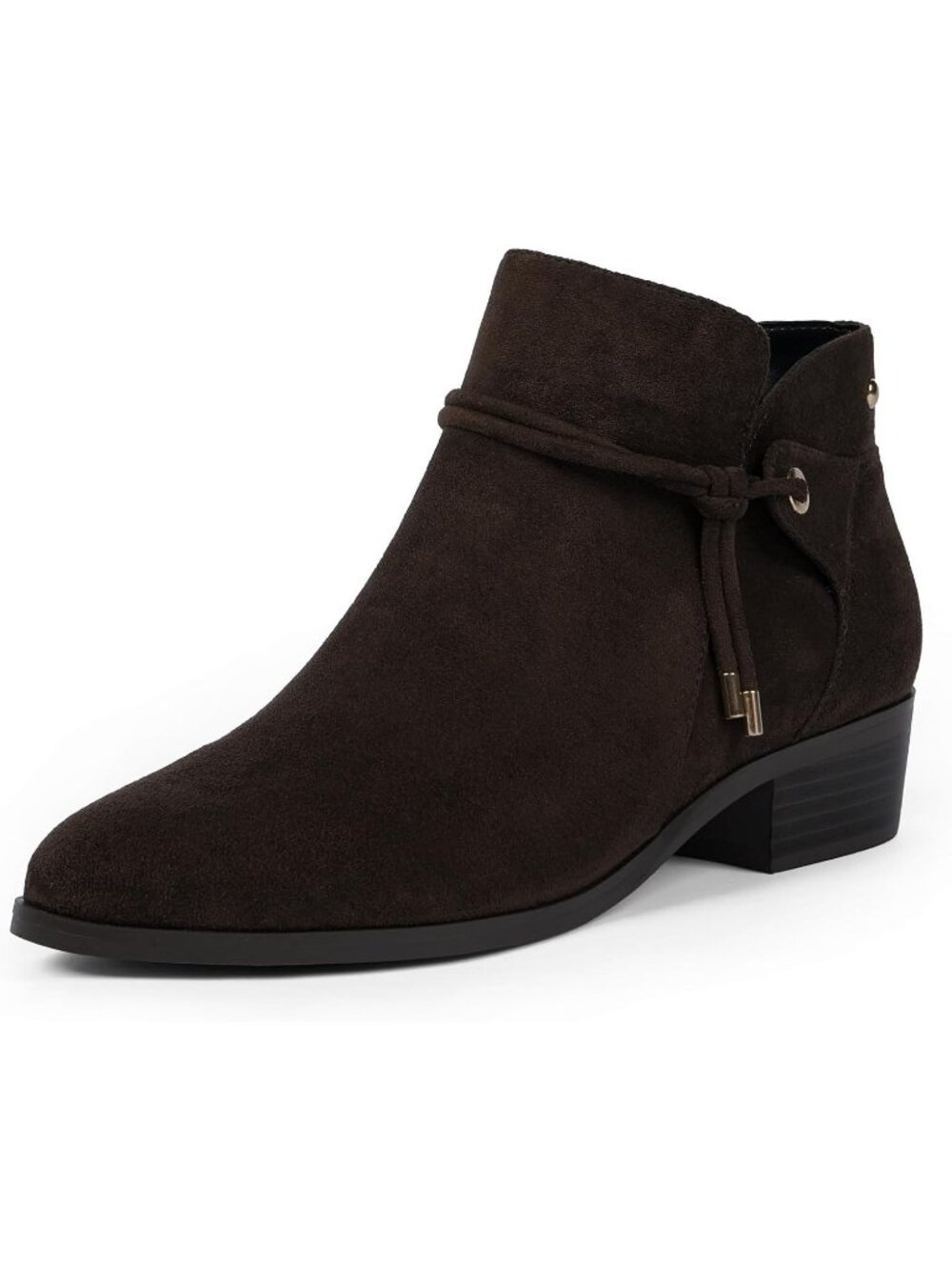 Women's Chocolate Faux Suede Round Toe Low Heel Side Zipper Dress Ankle Boots